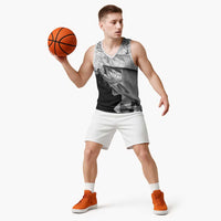 Custom Black and White King Salmon Fishing Basketball Jersey with Trout Fish Design Black and White Grunge Style - Wonder Print Shop