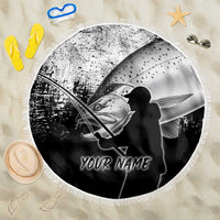 Custom Black and White King Salmon Fishing Beach Blanket with Trout Fish Design Black and White Grunge Style - Wonder Print Shop