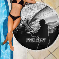 Custom Black and White King Salmon Fishing Beach Blanket with Trout Fish Design Black and White Grunge Style - Wonder Print Shop