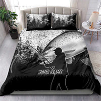 Custom Black and White King Salmon Fishing Bedding Set with Trout Fish Design Black and White Grunge Style - Wonder Print Shop