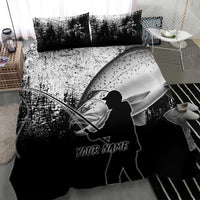 Custom Black and White King Salmon Fishing Bedding Set with Trout Fish Design Black and White Grunge Style - Wonder Print Shop