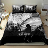 Custom Black and White King Salmon Fishing Bedding Set with Trout Fish Design Black and White Grunge Style - Wonder Print Shop