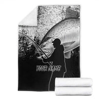 Custom Black and White King Salmon Fishing Blanket with Trout Fish Design Black and White Grunge Style - Wonder Print Shop