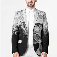 Custom Black and White King Salmon Fishing Blazer with Trout Fish Design Black and White Grunge Style - Wonder Print Shop