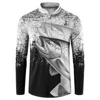 Custom Black and White King Salmon Fishing Button Sweatshirt with Trout Fish Design Black and White Grunge Style - Wonder Print Shop