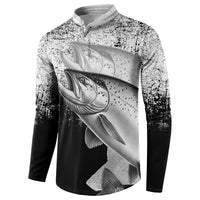 Custom Black and White King Salmon Fishing Button Sweatshirt with Trout Fish Design Black and White Grunge Style - Wonder Print Shop