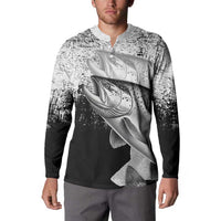 Custom Black and White King Salmon Fishing Button Sweatshirt with Trout Fish Design Black and White Grunge Style - Wonder Print Shop