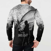 Custom Black and White King Salmon Fishing Button Sweatshirt with Trout Fish Design Black and White Grunge Style - Wonder Print Shop