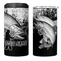 Custom Black and White King Salmon Fishing 4 in 1 Can Cooler Tumbler with Trout Fish Design Black and White Grunge Style - Wonder Print Shop