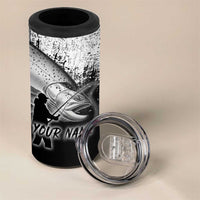 Custom Black and White King Salmon Fishing 4 in 1 Can Cooler Tumbler with Trout Fish Design Black and White Grunge Style - Wonder Print Shop