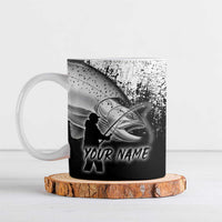 Custom Black and White King Salmon Fishing Ceramic Mug with Trout Fish Design Black and White Grunge Style - Wonder Print Shop