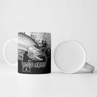 Custom Black and White King Salmon Fishing Ceramic Mug with Trout Fish Design Black and White Grunge Style - Wonder Print Shop