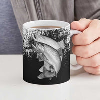 Custom Black and White King Salmon Fishing Ceramic Mug with Trout Fish Design Black and White Grunge Style - Wonder Print Shop