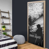 Custom Black and White King Salmon Fishing Door Cover with Trout Fish Design Black and White Grunge Style - Wonder Print Shop