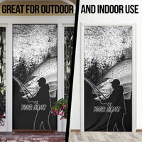 Custom Black and White King Salmon Fishing Door Cover with Trout Fish Design Black and White Grunge Style - Wonder Print Shop