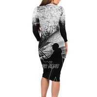 Custom Black and White King Salmon Fishing Family Matching Long Sleeve Bodycon Dress and Hawaiian Shirt with Trout Fish Design Black and White Grunge Style - Wonder Print Shop