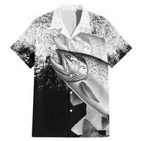 Custom Black and White King Salmon Fishing Family Matching Mermaid Dress and Hawaiian Shirt with Trout Fish Design Black and White Grunge Style - Wonder Print Shop