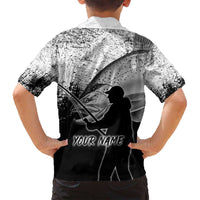 Custom Black and White King Salmon Fishing Family Matching Off Shoulder Maxi Dress and Hawaiian Shirt with Trout Fish Design Black and White Grunge Style - Wonder Print Shop