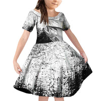 Custom Black and White King Salmon Fishing Family Matching Off Shoulder Short Dress and Hawaiian Shirt with Trout Fish Design Black and White Grunge Style - Wonder Print Shop