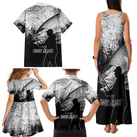 Custom Black and White King Salmon Fishing Family Matching Tank Maxi Dress and Hawaiian Shirt with Trout Fish Design Black and White Grunge Style - Wonder Print Shop