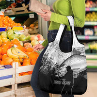 Custom Black and White King Salmon Fishing Grocery Bag with Trout Fish Design Black and White Grunge Style - Wonder Print Shop