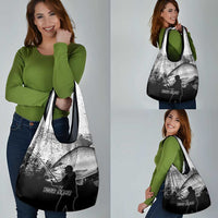 Custom Black and White King Salmon Fishing Grocery Bag with Trout Fish Design Black and White Grunge Style - Wonder Print Shop