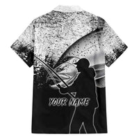 Custom Black and White King Salmon Fishing Hawaiian Shirt with Trout Fish Design Black and White Grunge Style - Wonder Print Shop