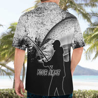 Custom Black and White King Salmon Fishing Hawaiian Shirt with Trout Fish Design Black and White Grunge Style - Wonder Print Shop