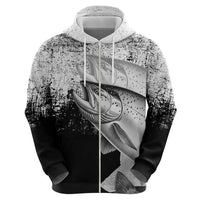 Custom Black and White King Salmon Fishing Hoodie with Trout Fish Design Black and White Grunge Style - Wonder Print Shop