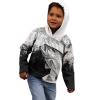 Custom Black and White King Salmon Fishing Kid Hoodie with Trout Fish Design Black and White Grunge Style - Wonder Print Shop