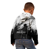 Custom Black and White King Salmon Fishing Kid Hoodie with Trout Fish Design Black and White Grunge Style - Wonder Print Shop