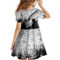 Custom Black and White King Salmon Fishing Kid Short Sleeve Dress with Trout Fish Design Black and White Grunge Style - Wonder Print Shop