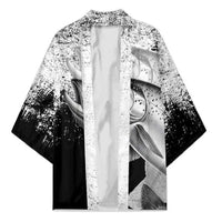Custom Black and White King Salmon Fishing Kimono with Trout Fish Design Black and White Grunge Style - Wonder Print Shop