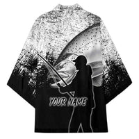 Custom Black and White King Salmon Fishing Kimono with Trout Fish Design Black and White Grunge Style - Wonder Print Shop