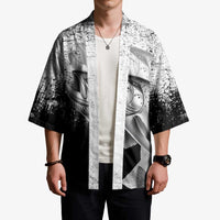 Custom Black and White King Salmon Fishing Kimono with Trout Fish Design Black and White Grunge Style - Wonder Print Shop