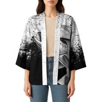 Custom Black and White King Salmon Fishing Kimono with Trout Fish Design Black and White Grunge Style - Wonder Print Shop