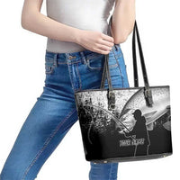 Custom Black and White King Salmon Fishing Leather Tote Bag with Trout Fish Design Black and White Grunge Style - Wonder Print Shop