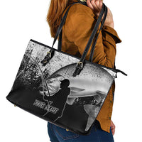 Custom Black and White King Salmon Fishing Leather Tote Bag with Trout Fish Design Black and White Grunge Style - Wonder Print Shop