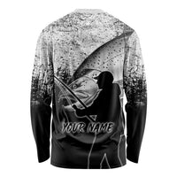 Custom Black and White King Salmon Fishing Long Sleeve Shirt with Trout Fish Design Black and White Grunge Style - Wonder Print Shop