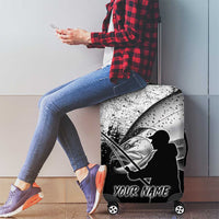 Custom Black and White King Salmon Fishing Luggage Cover with Trout Fish Design Black and White Grunge Style - Wonder Print Shop