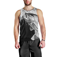 Custom Black and White King Salmon Fishing Men Tank Top with Trout Fish Design Black and White Grunge Style - Wonder Print Shop