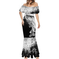 Custom Black and White King Salmon Fishing Mermaid Dress with Trout Fish Design Black and White Grunge Style - Wonder Print Shop