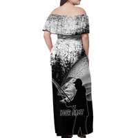 Custom Black and White King Salmon Fishing Off Shoulder Maxi Dress with Trout Fish Design Black and White Grunge Style - Wonder Print Shop