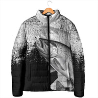 Custom Black and White King Salmon Fishing Padded Jacket with Trout Fish Design Black and White Grunge Style - Wonder Print Shop
