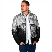 Custom Black and White King Salmon Fishing Padded Jacket with Trout Fish Design Black and White Grunge Style - Wonder Print Shop