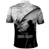 Custom Black and White King Salmon Fishing Polo Shirt with Trout Fish Design Black and White Grunge Style - Wonder Print Shop