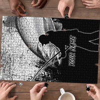 Custom Black and White King Salmon Fishing Puzzle with Trout Fish Design Black and White Grunge Style - Wonder Print Shop
