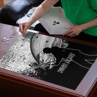 Custom Black and White King Salmon Fishing Puzzle with Trout Fish Design Black and White Grunge Style - Wonder Print Shop
