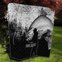 Custom Black and White King Salmon Fishing Quilt with Trout Fish Design Black and White Grunge Style - Wonder Print Shop