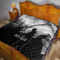 Custom Black and White King Salmon Fishing Quilt with Trout Fish Design Black and White Grunge Style - Wonder Print Shop